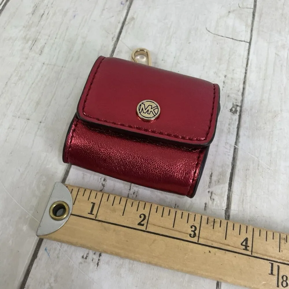 Michael Kors Jet Set Metallic Red Coin /AirPods Case Key Chain MK Logo Bag